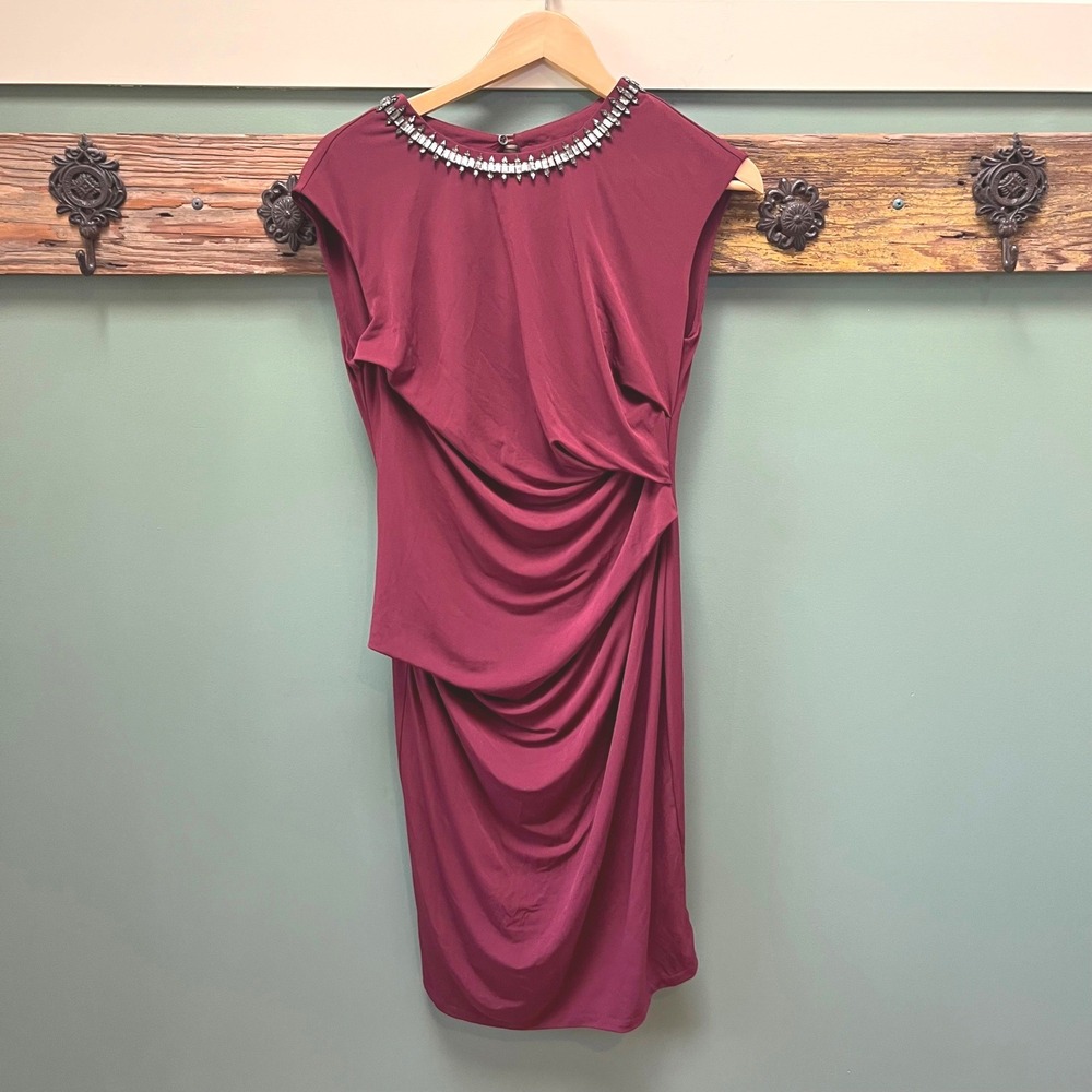 A Pea in the Pod Maternity Dress Burgundy Embellished Neck Draped Sheath‎ Small
